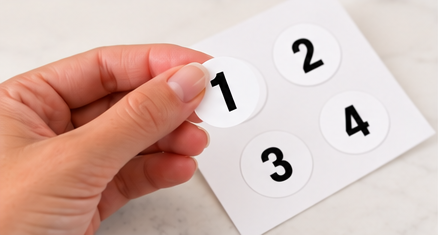 Hand peeling a number 1 sticker off the sheet